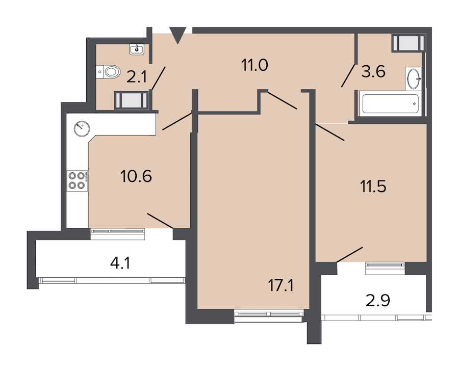 Двухкомнатная квартира в : площадь 55.9 м2 , этаж: 22 – купить в Санкт-Петербурге